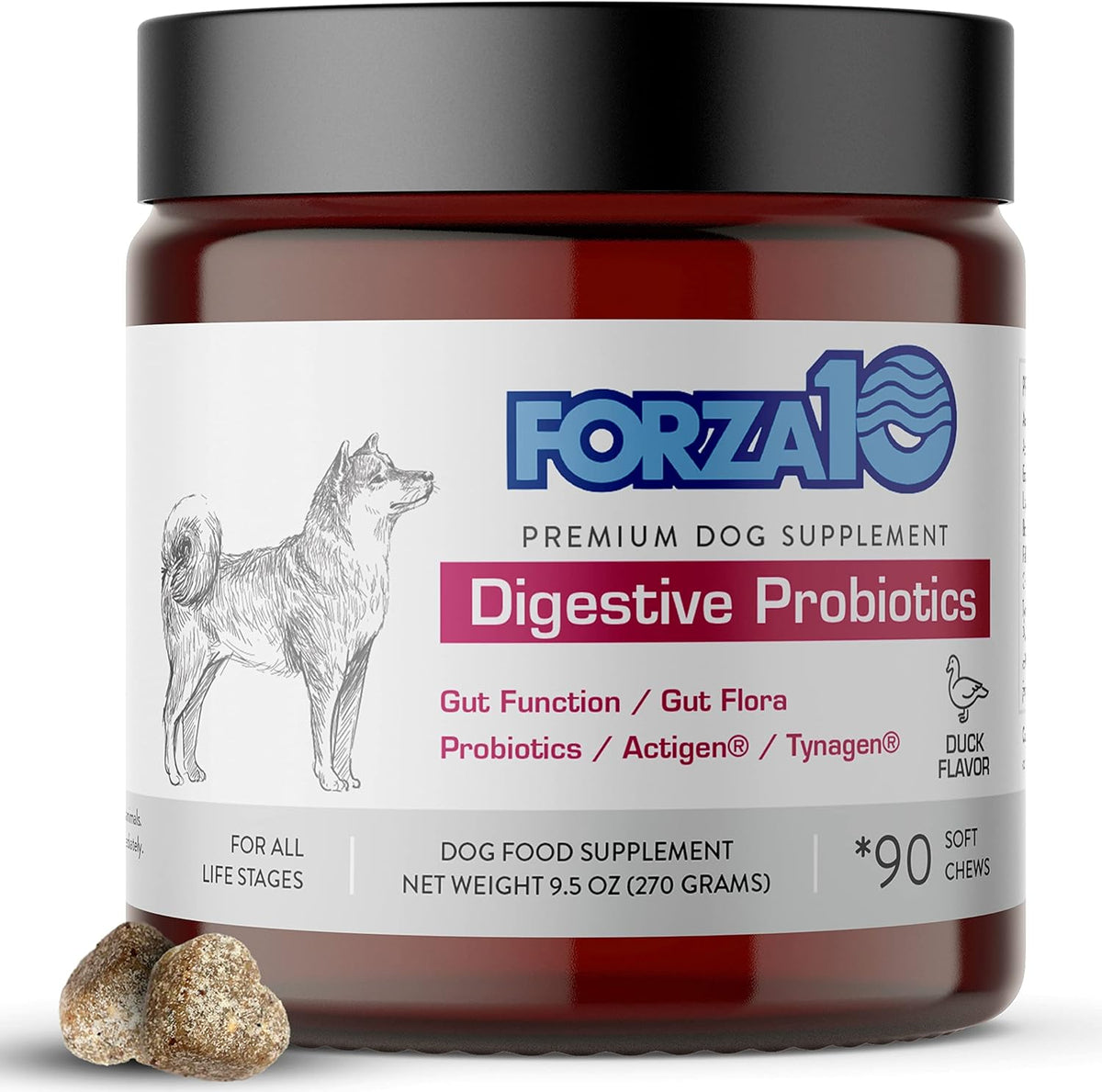 90 Ct Duck Flavor Dog Probiotics Chews T96520