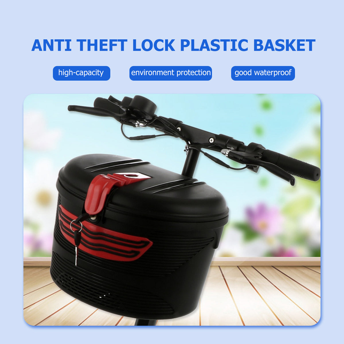 Red Electric Mountain Bike Front Frame Hanging Plastic Storage Basket with Lock U7248