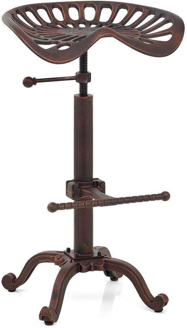 Rustic Industrial Farmhouse Tractor Seat Counter Height Adjustable Bar Stool Cast Iron Swivel Stool V9496