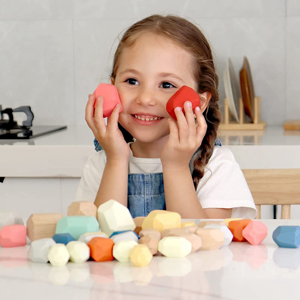 36pcs Wooden Colorful Stone Toy Stacking Building Educational Toy for Toddler F343