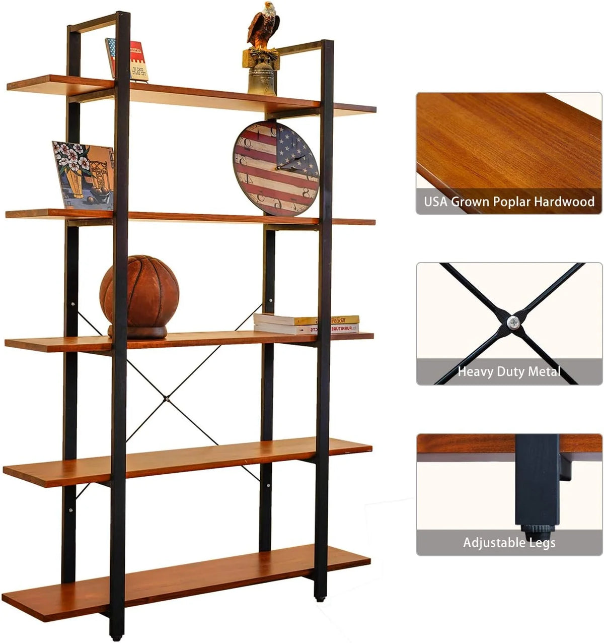 5 Tier Solid Wood Bookshelf C50458