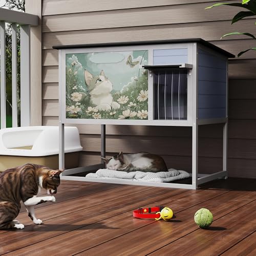 Weatherproof Insulated Outdoor Cat House with PVC Curtain G35158