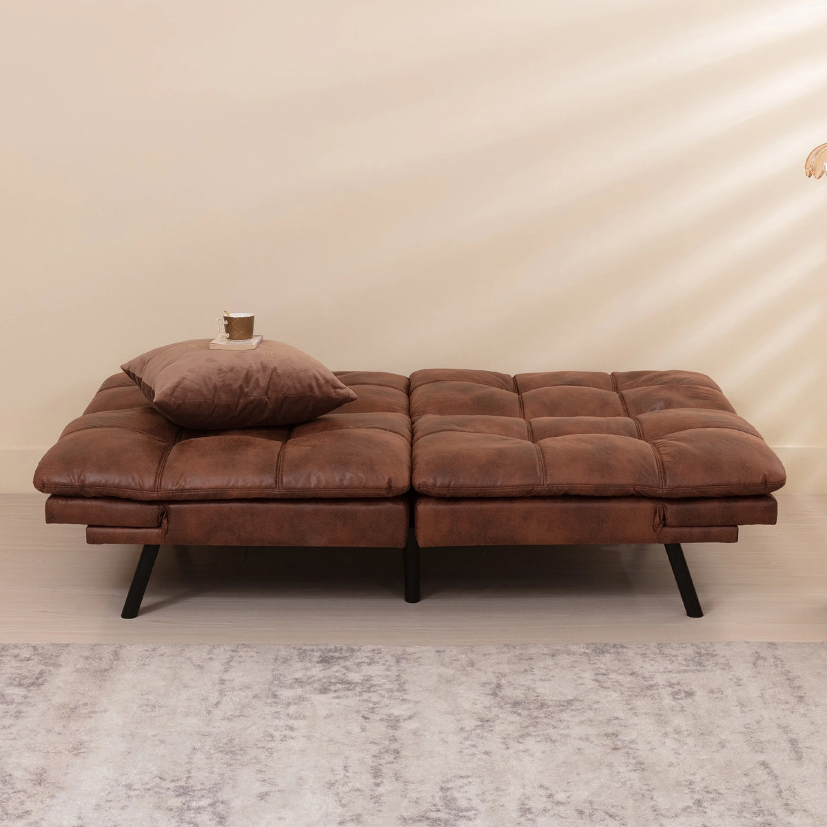 Brown Convertible Memory Foam Futon Sofa Bed O532
