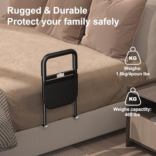 Adjustable Heights Bed Cane with Storage Pocket, Non-Slip Handle, Motion Sensor Light, Bed Handrails D769481
