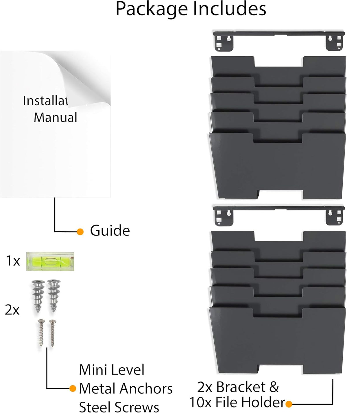 Gray Wall Mount Steel Vertical File Organizer 10 Sectional Pack of 2 O1213