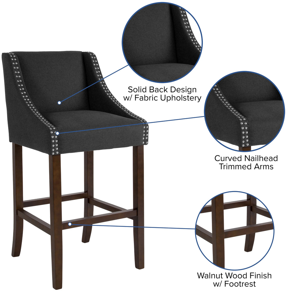 Charcoal Fabric Bar Height Stool with Nailhead Trim Z573