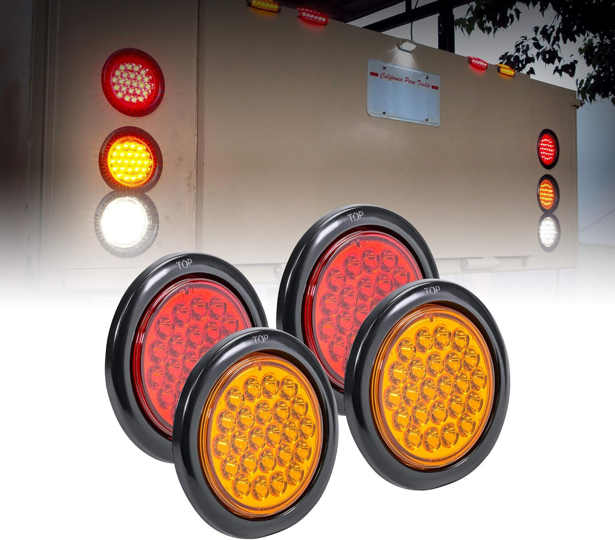 2 Red 2 Amber 2 White 4" Round LED Trailer Tail Light Kit O746277
