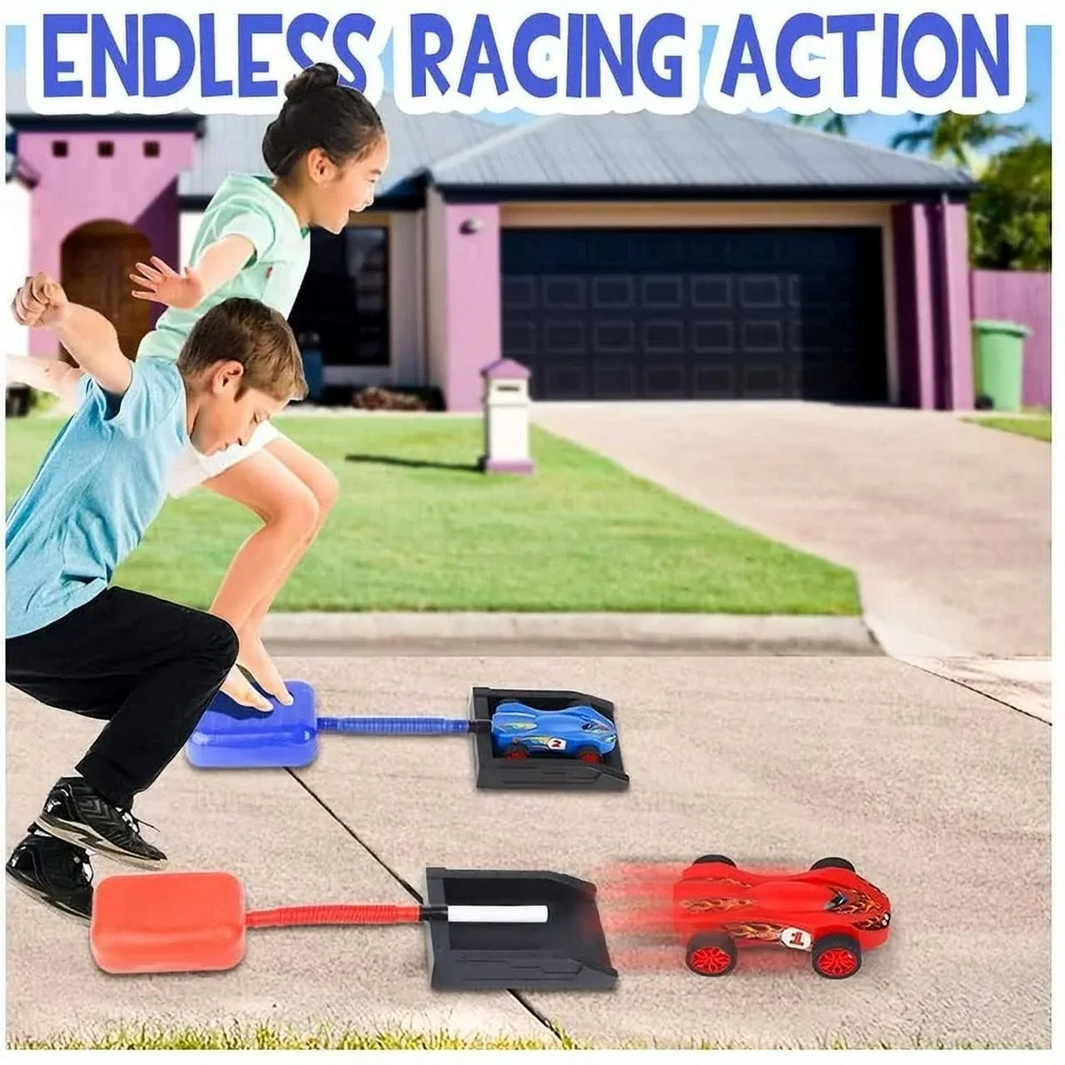 Air Powered Toy Car Launchers with Ramp and Finish Line V6115