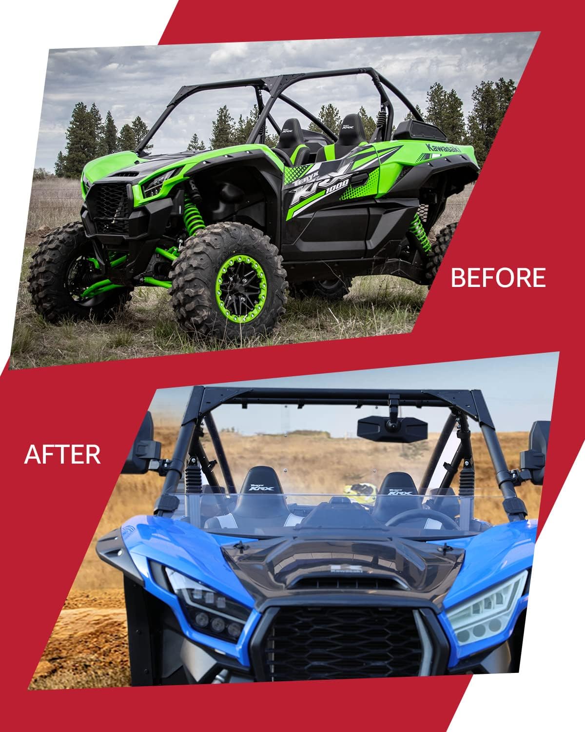 Front Half Windshield for Kawasaki Teryx KRX 1000, Clear Hard Coated Vented Polycarbonate Windscreen L239476
