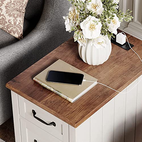 White/Oak 2 Pack End Table with Charging Station and Drawer E637046