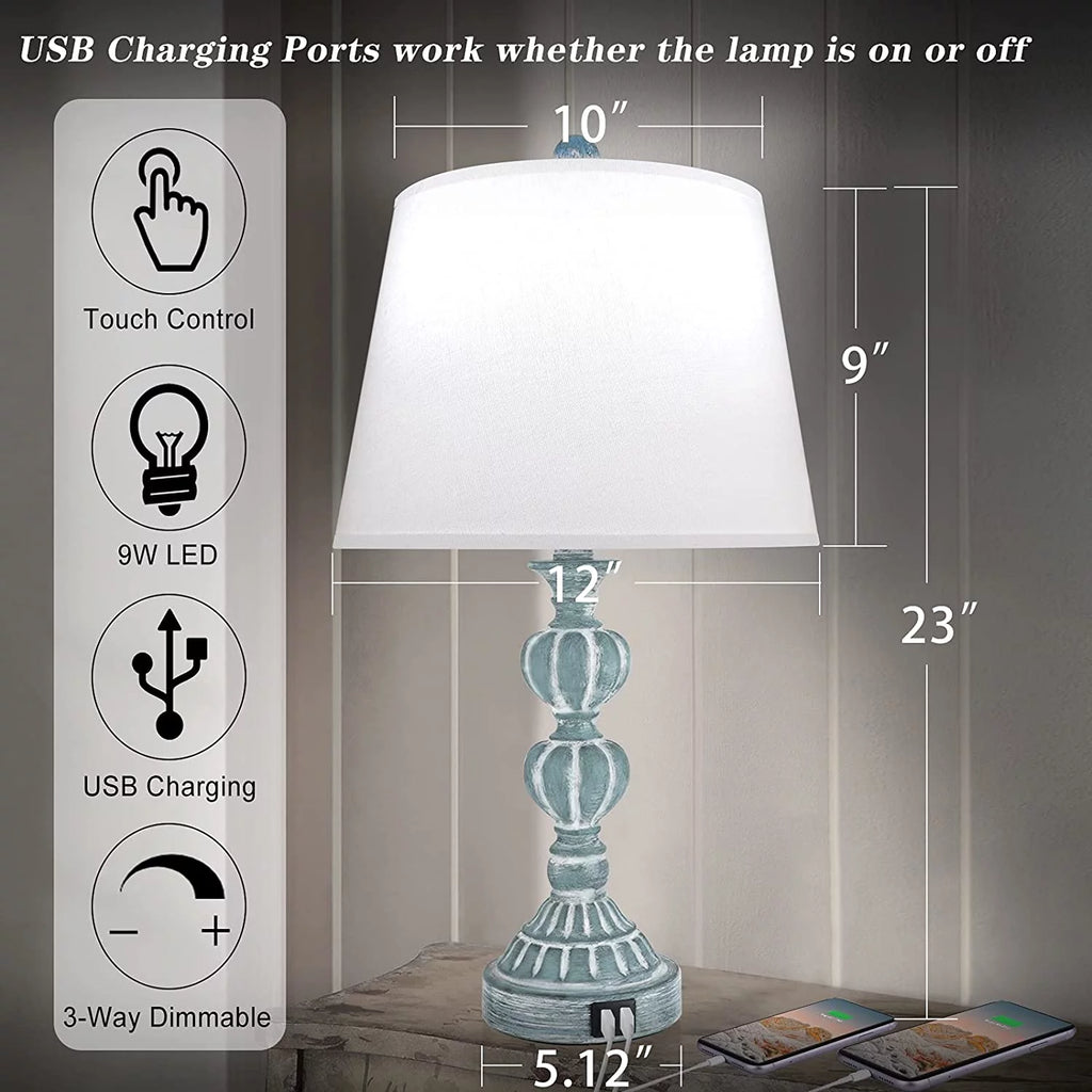 Touch Control Table Lamp Set of 2, 3-Way Dimmable Blue N602