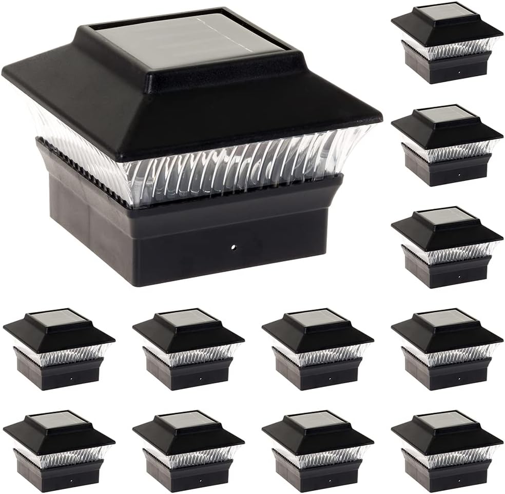 12 Pack Black Solar Powered LED Post Cap Light B15902