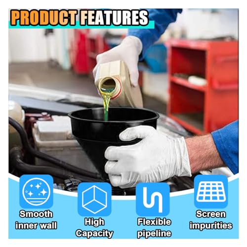 Wide Mouth Plastic Oil Funnel with Flexible Extension Nozzle and Mesh Screen Filter O4076