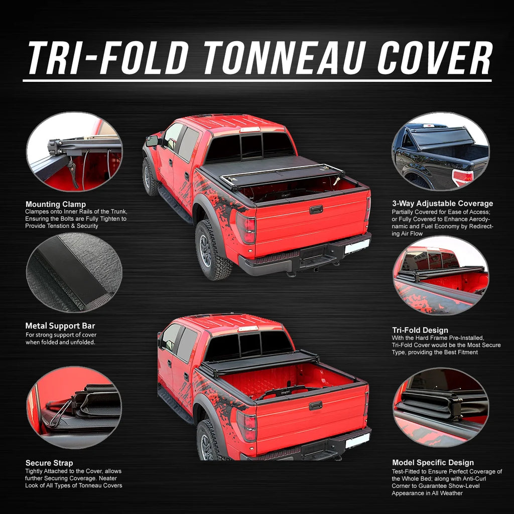 Adjustable Tri-Fold Soft Top Tonneau Cover D744