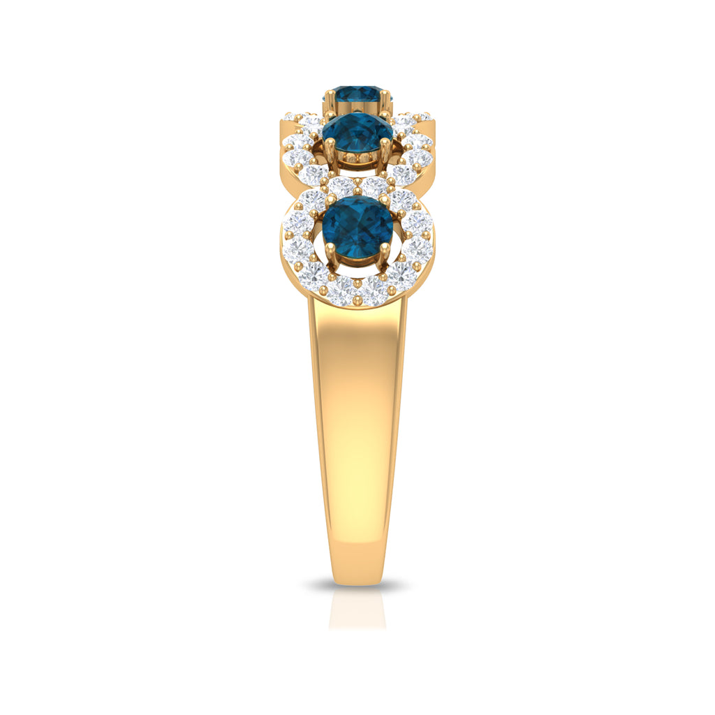 14K Yellow Gold Half Eternity Ring with London Blue Topaz and Diamond E80178