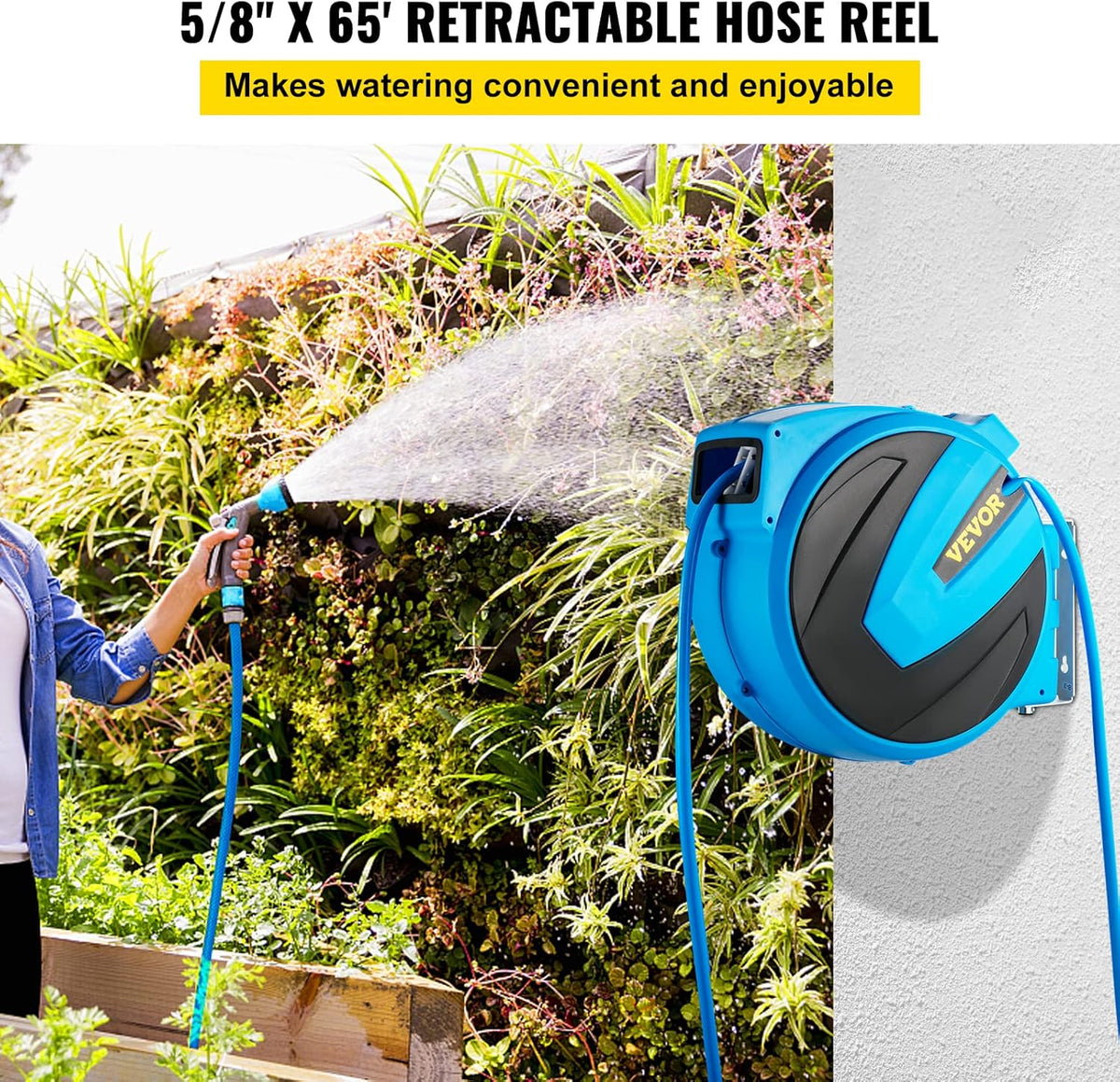 Retractable Wall Mounted Garden Hose Reel, 5/8 inch x 65 ft, Blue, Pack of 2 J2816