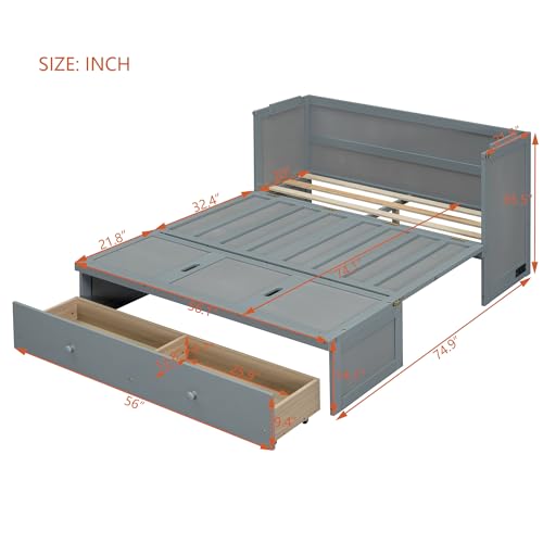 Espresso Wood Queen Size Murphy Bed with Drawers B725