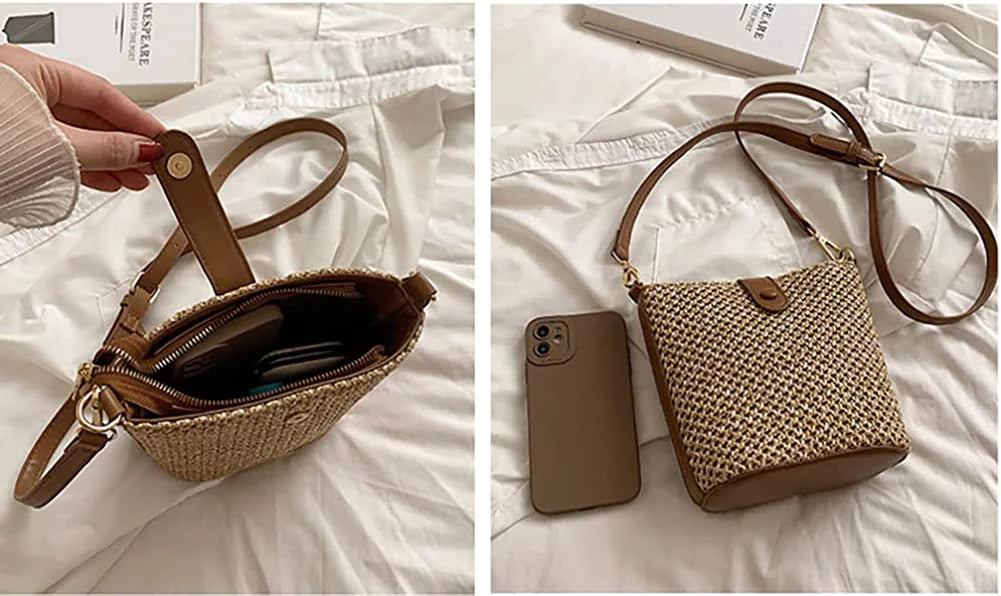 Straw Beach Bag Handwoven Crossbody Bag F672039