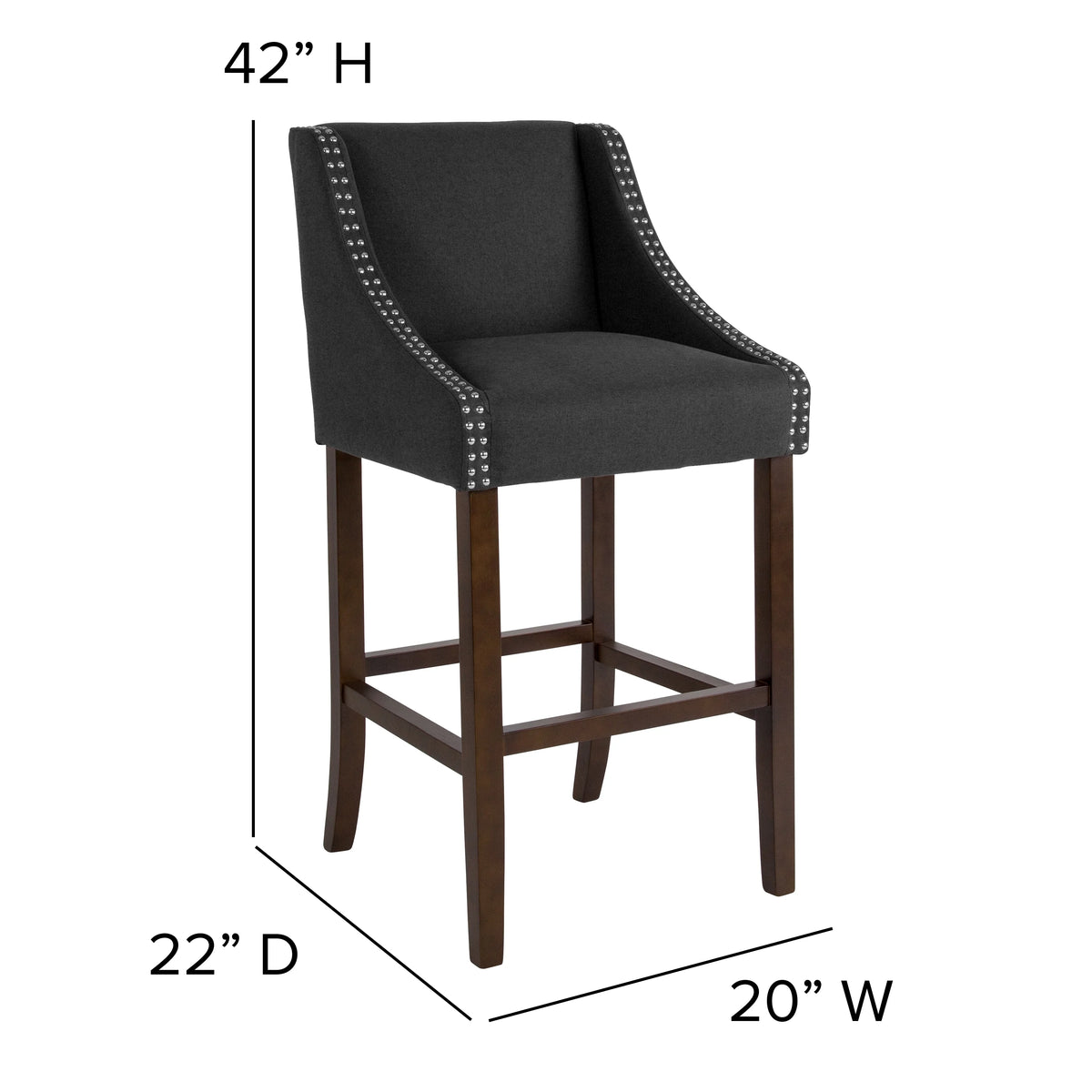 Charcoal Fabric Bar Height Stool with Nailhead Trim Z573