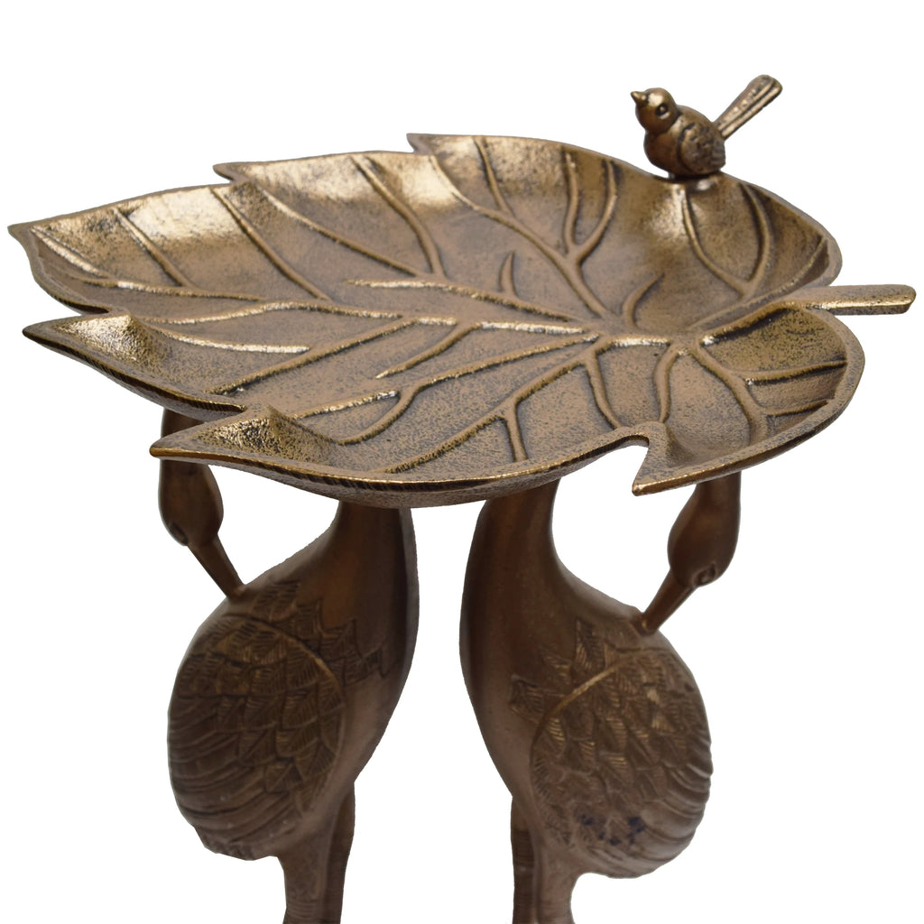Cast Aluminum 30-in Twin Crane Bird Bath with Leaf Bowl G503