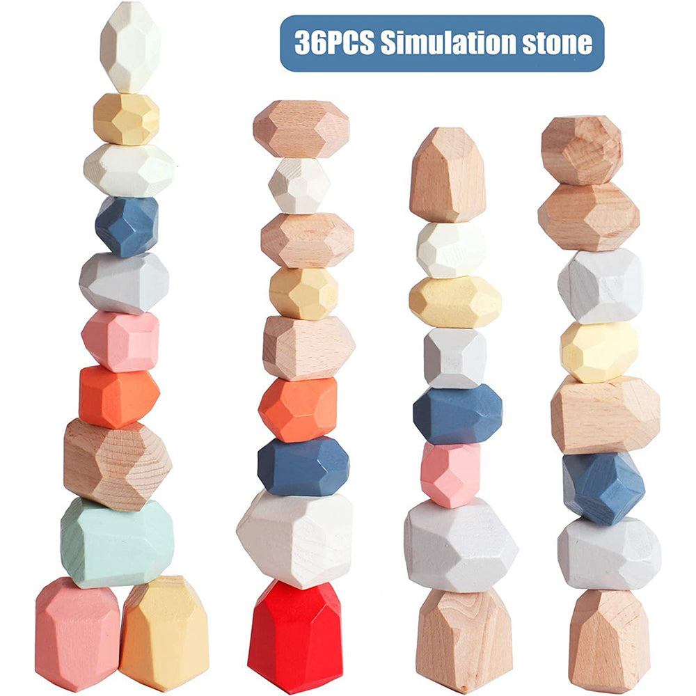 36pcs Wooden Colorful Stone Toy Stacking Building Educational Toy for Toddler F343
