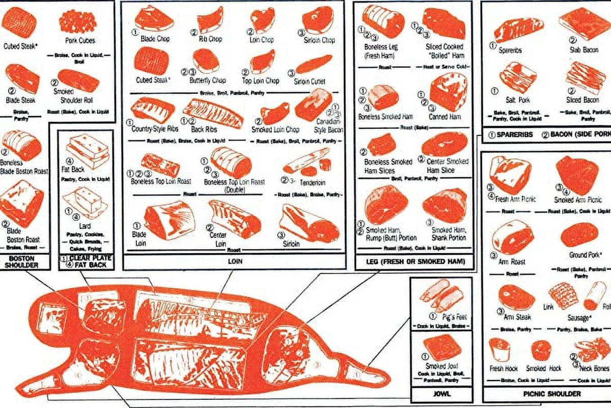 Vintage Cuts of Pork Butchers Chart 18x24 Poster I8653