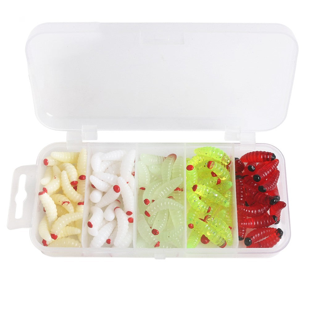 100pcs Boxed Fishing Soft Bait Artificial Maggots D773777