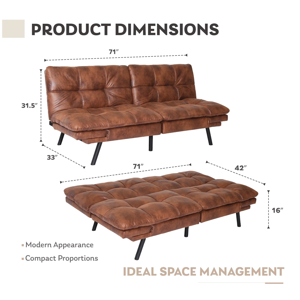 Brown Convertible Memory Foam Futon Sofa Bed O532