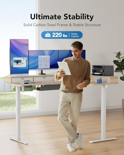 65″ L-Shaped Electric Height Adjustable Standing Desk with 3 Drawers P77542