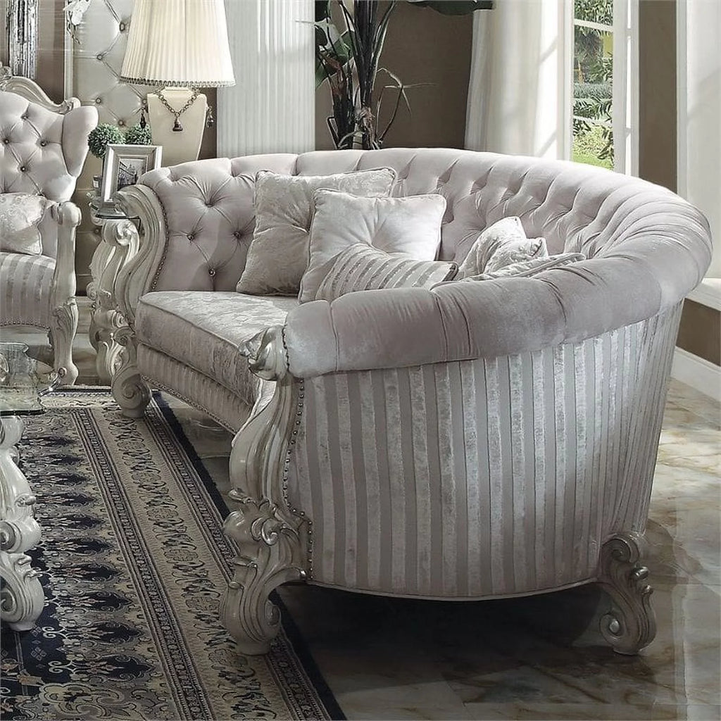 Ivory Velvet Sofa with 5 Pillows J72088