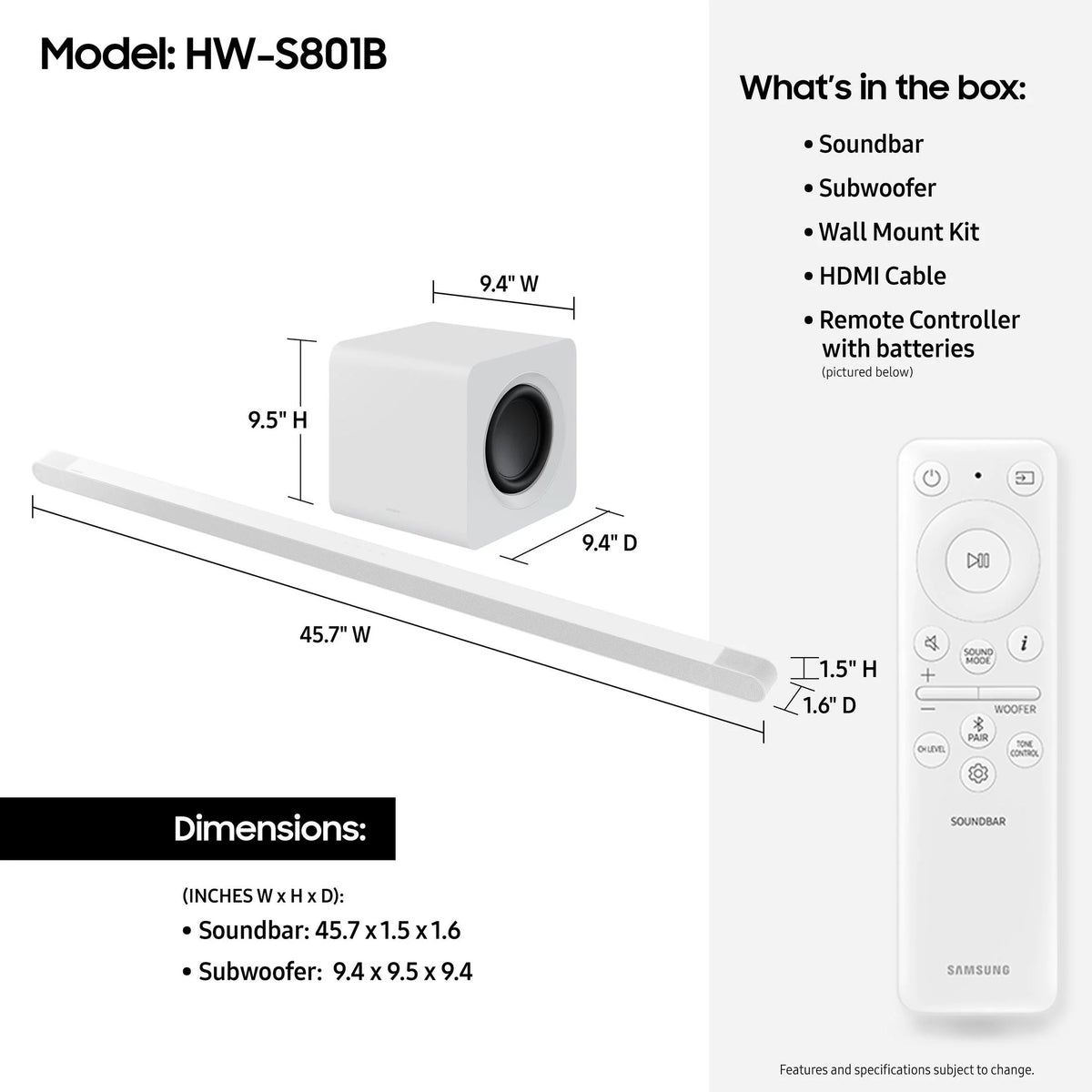 3.1.2ch Soundbar with Wireless Dolby Atmos T9583