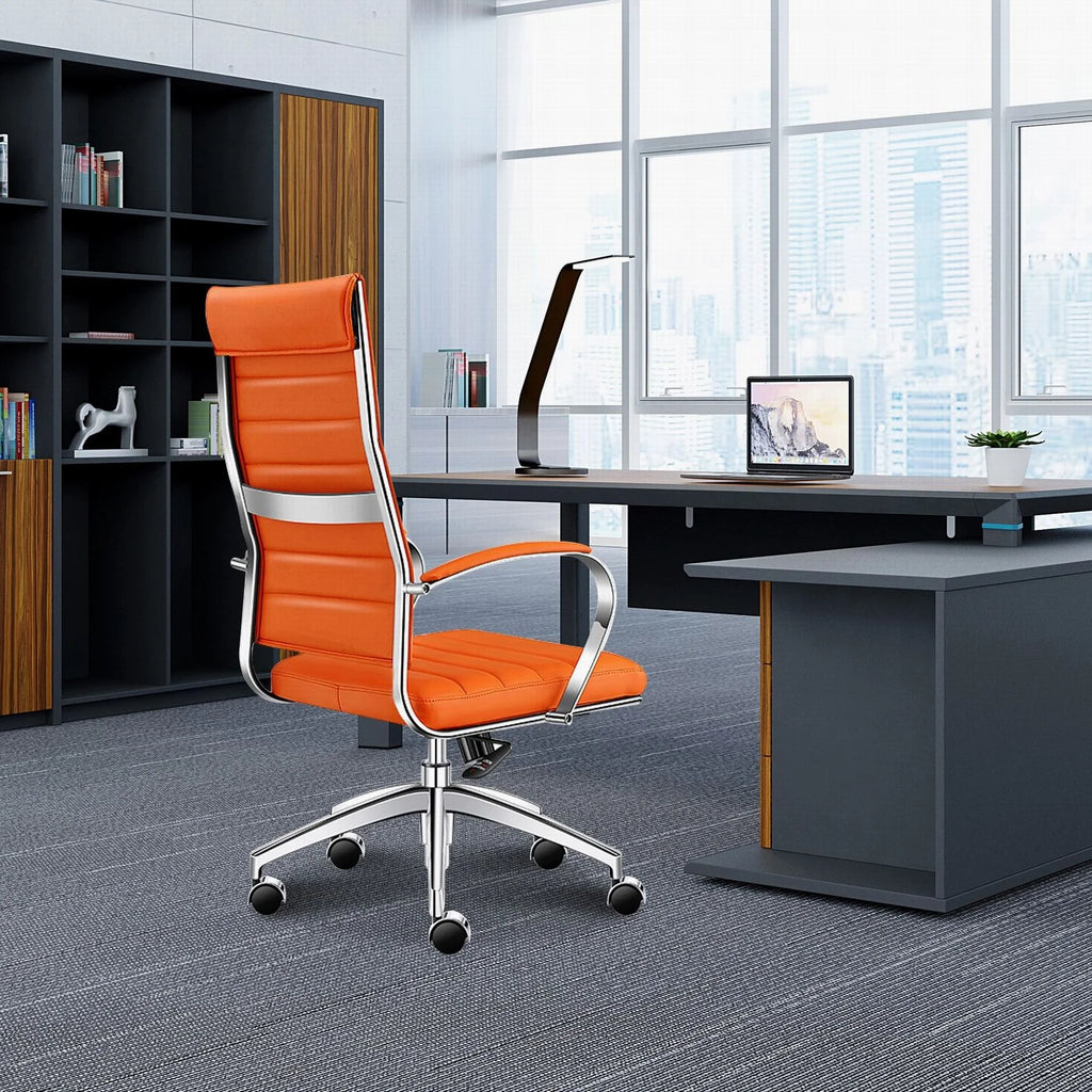 Orange High Back Vegan Leather Swivel Office Chair with Armrest U6035