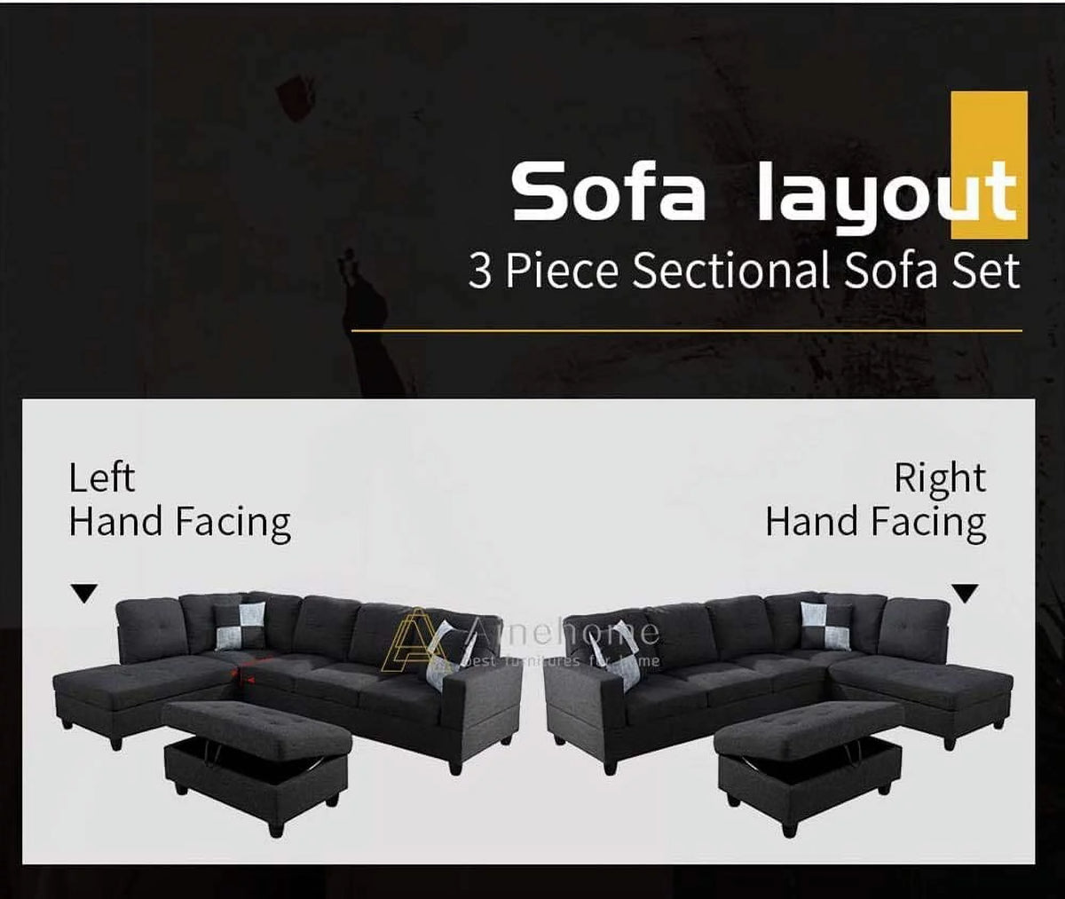 103" Wide Linen Left Hand Facing Sofa & Chaise with Ottoman U9463