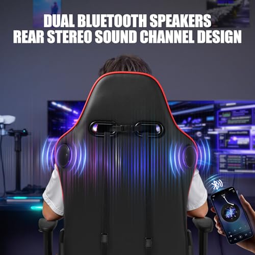 Gaming Chair with Speakers, Height Adjustable Reclining Chair with Footrest (Black) L5083