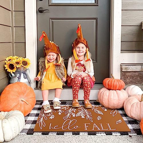 Buffalo Plaid Pumpkin Football Welcome Mat 30" x 17" J355