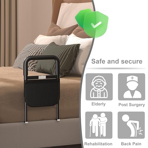 Adjustable Heights Bed Cane with Storage Pocket, Non-Slip Handle, Motion Sensor Light, Bed Handrails D769481