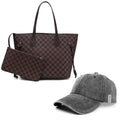 Checkered Tote Shoulder Bag Set with Wristlet Clutch N64541