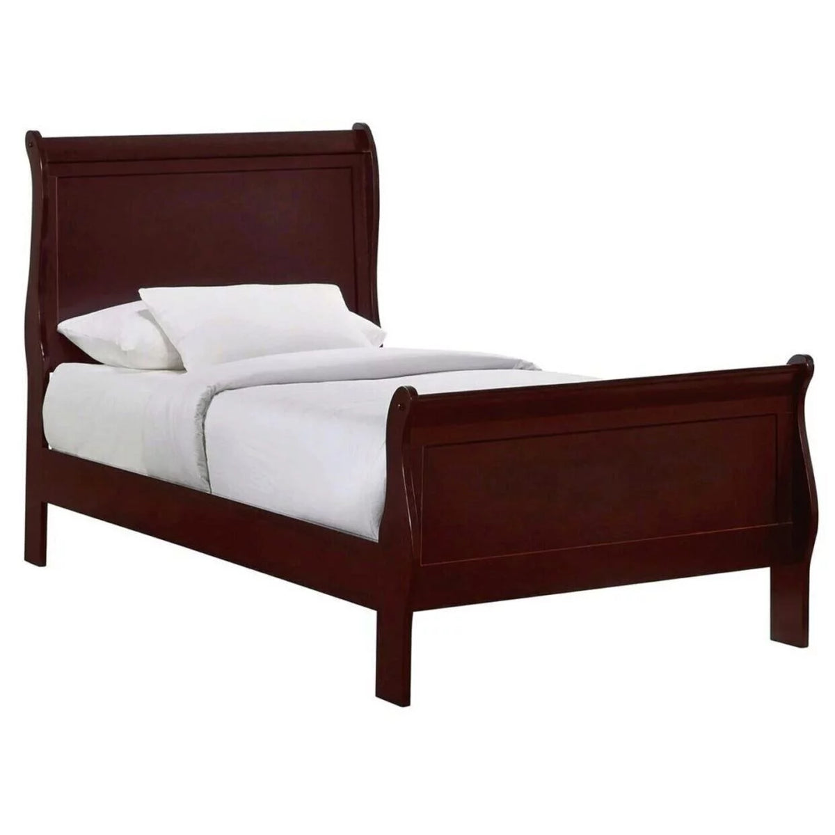 Twin Size Panel Bed and 2 Nightstands Cherry Brown Wooden Bedroom Set N3064