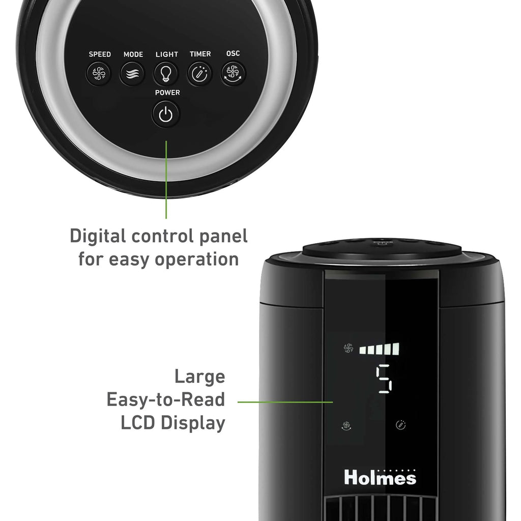 42 Oscillating Digital Tower Fan with Remote Control, Black C882