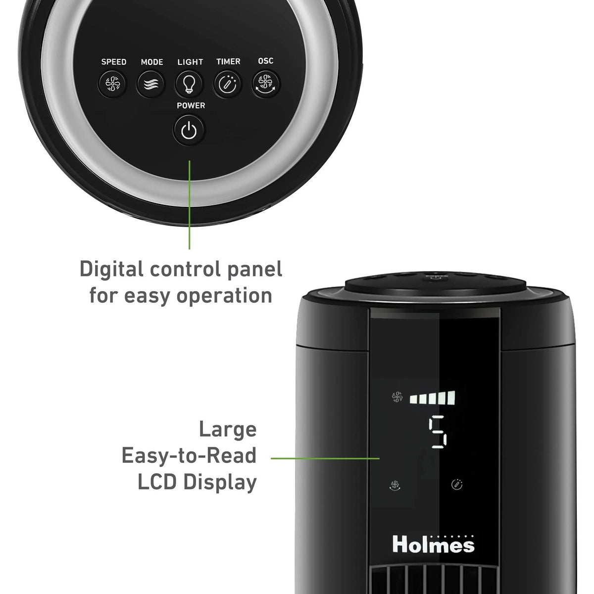 42 Oscillating Digital Tower Fan with Remote Control, Black C882