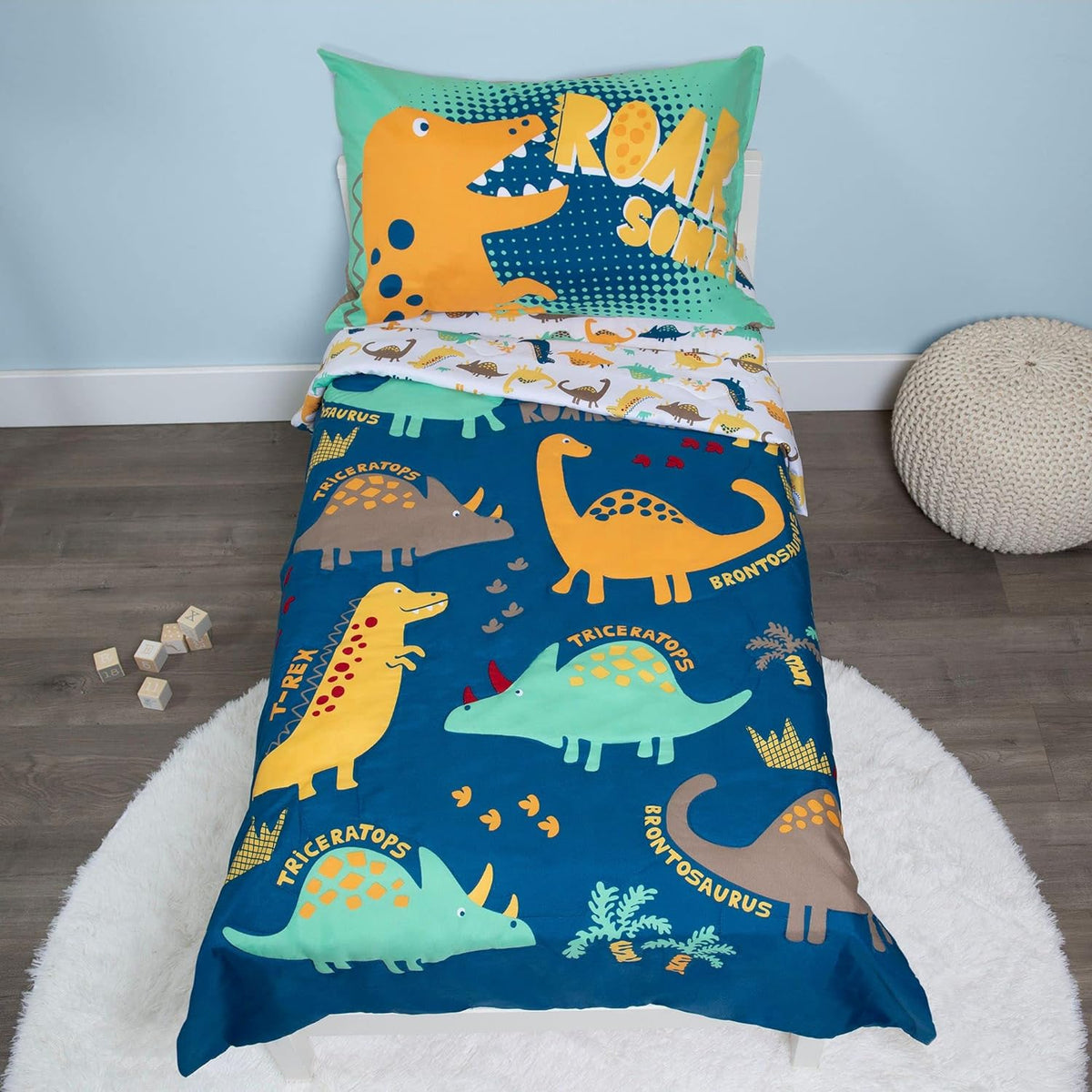 4-Piece Blue Dinosaur Toddler Bedding Set F12673