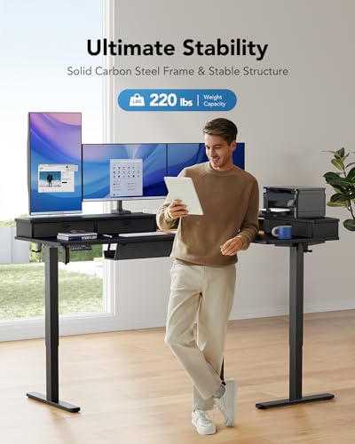 65″ L-Shaped Electric Height Adjustable Standing Desk with 3 Drawers P77542