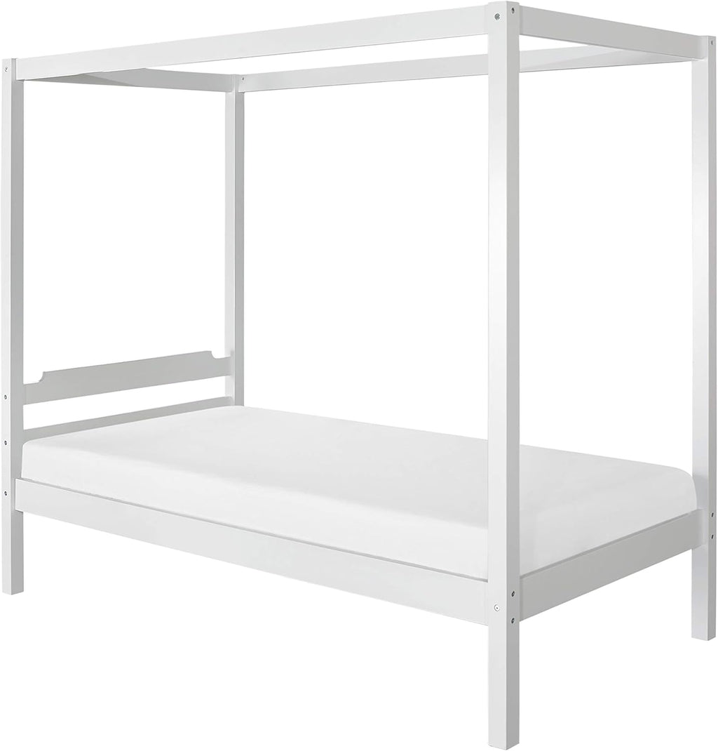 White Twin Size Wood Canopy Bed W7627