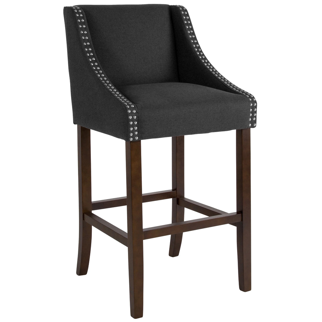 Charcoal Fabric Bar Height Stool with Nailhead Trim Z573