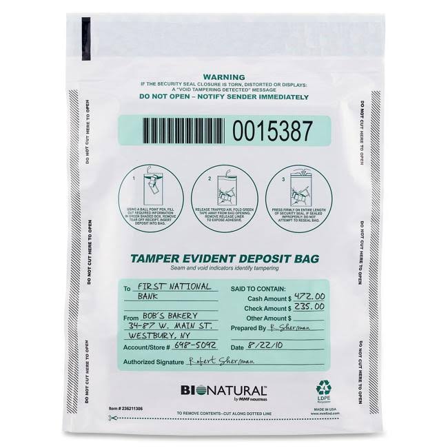 Cash Bags 9 x 12 White 100/Pack I7525