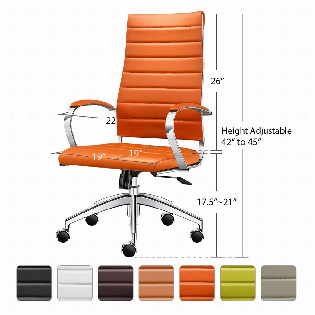 Orange High Back Vegan Leather Swivel Office Chair with Armrest U6035