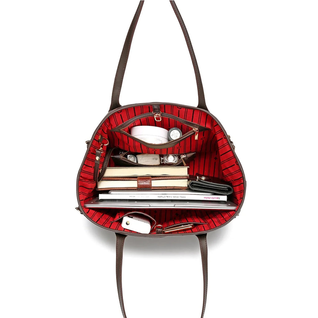 Checkered Tote Shoulder Bag Set with Wristlet Clutch N64541