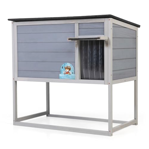Weatherproof Insulated Outdoor Cat House with PVC Curtain G35158