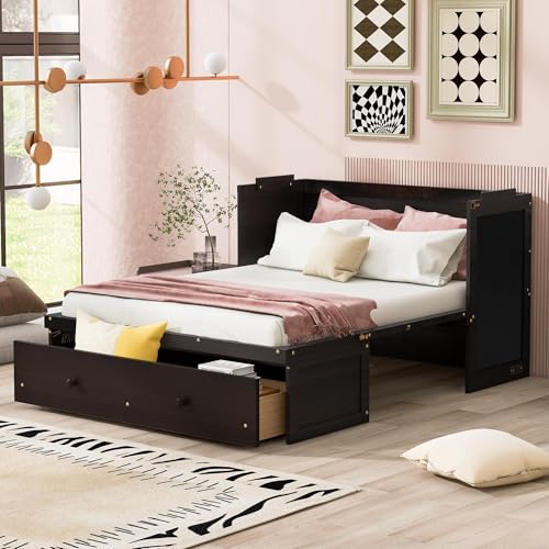 Espresso Wood Queen Size Murphy Bed with Drawers B725