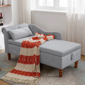 Grey Velvet Chaise Lounge with Storage & Pillow A114741